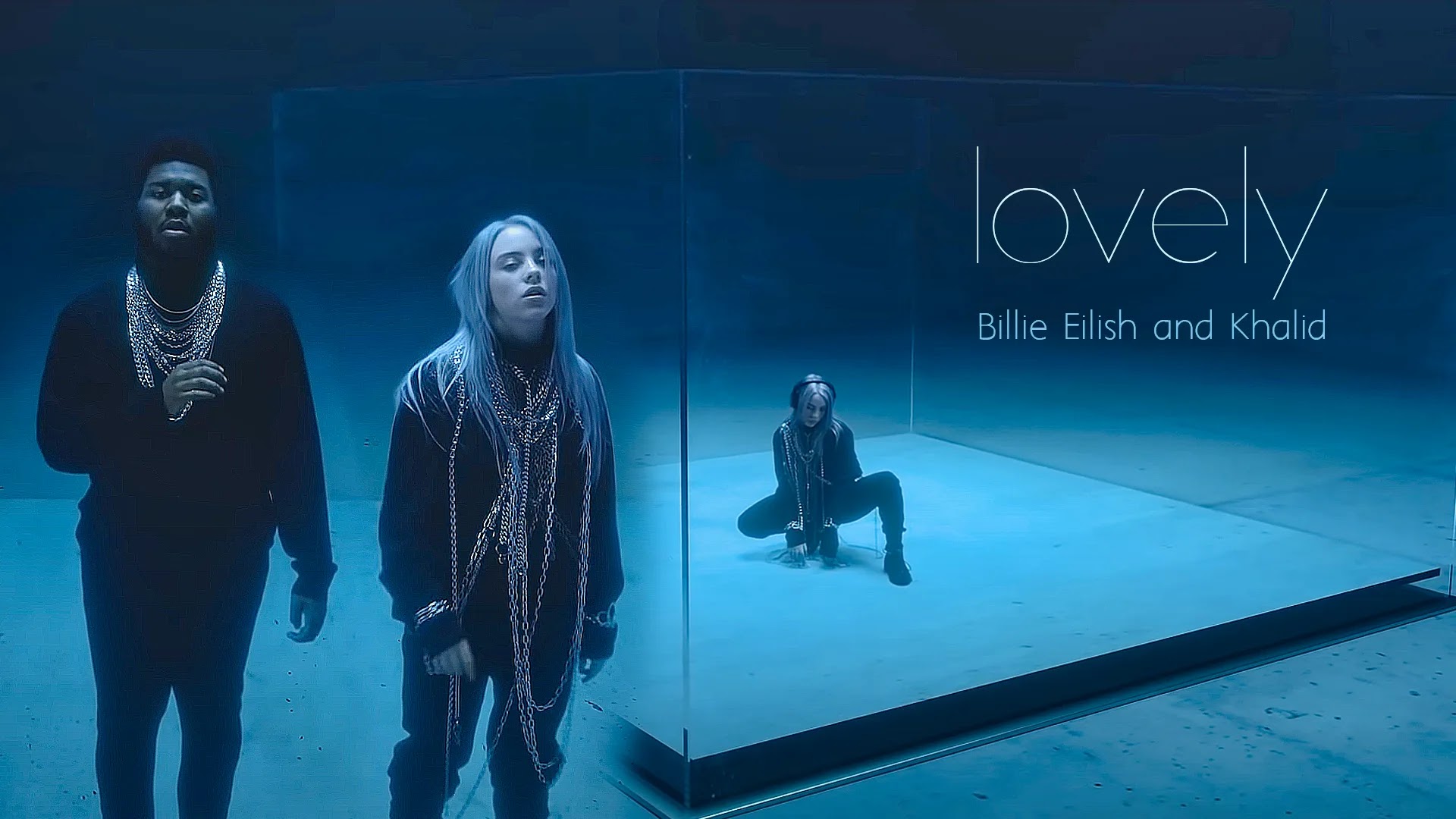 9. Billie Eilish's blue hair and red and black outfit from her "Lovely" music video with Khalid - wide 4